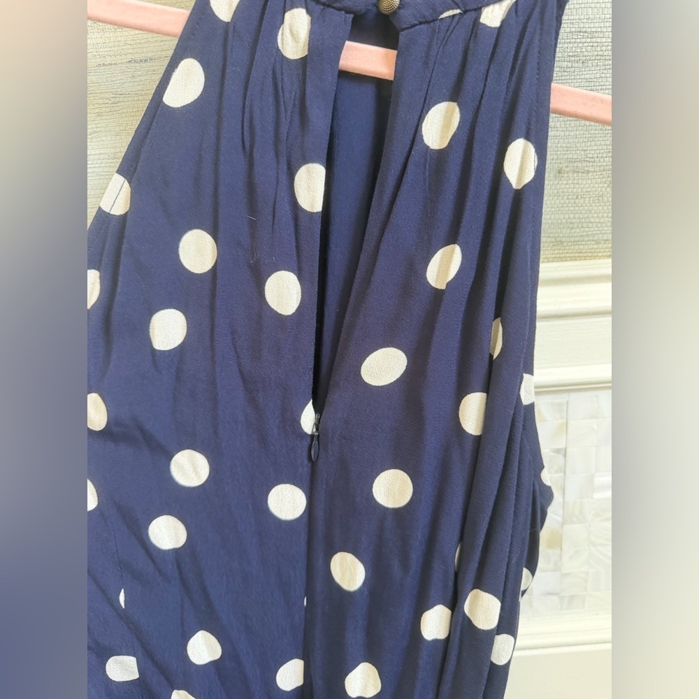 Large Anthropologie Maddie halter romper Navy blue White Polka Dot shorts - Picture 10 of 16